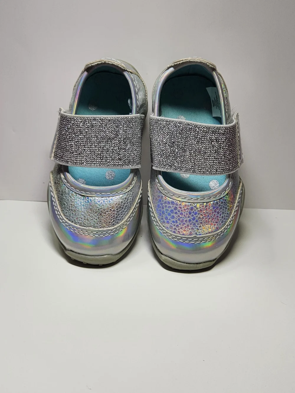 Kids Silver Holographic Mary Jane Shoes with Glitter Strap